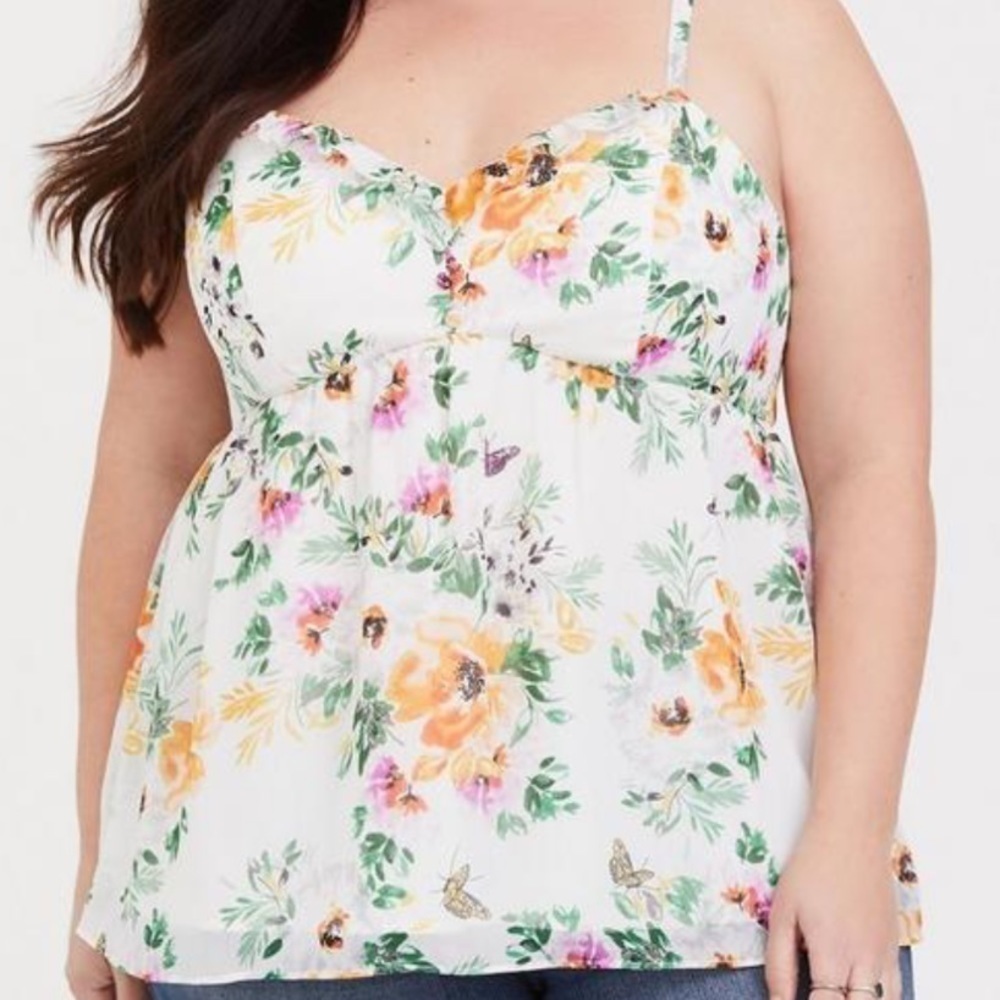 Torrid Babydoll Chiffon Cami Ivory Floral White Size 3 (22/24)